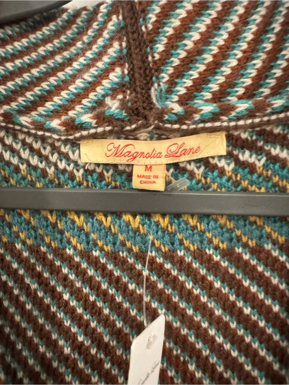 Turquoise & Brown Aztec Shawl-Collar Cardigan Sweater